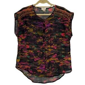 Belle du Jour Blouse Womens‎ Large Multicolor Casual Short Sleeve Button Front